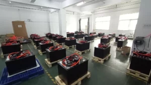 Lithium-ion batteries for electric forklifts in LIyue warehouse ready to be packed and shipped
