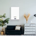 A home storage wall mounted battery hangs on the wall