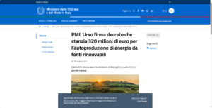 Sistema di energia solare, generazione di energia fotovoltaica, sistema di accumulo di energia, sussidi alle imprese italiane